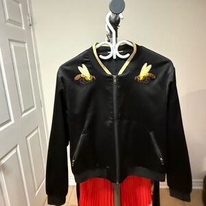 Black Bomber Jacket with Embroidered Bees